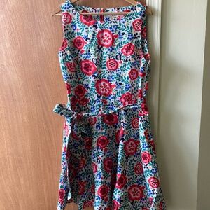 Floral sleeveless swing dress "Anya" in linen by Boden, size 12P, NWT